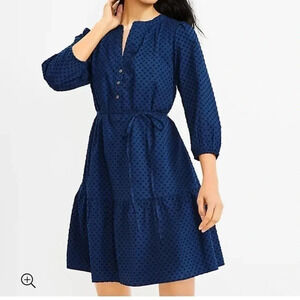 Loft Henley Flounce blue Shirtdress small
